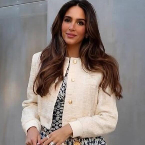 Zara Weave Bomber Jacket in Cream Size Small - Picture 1 of 11